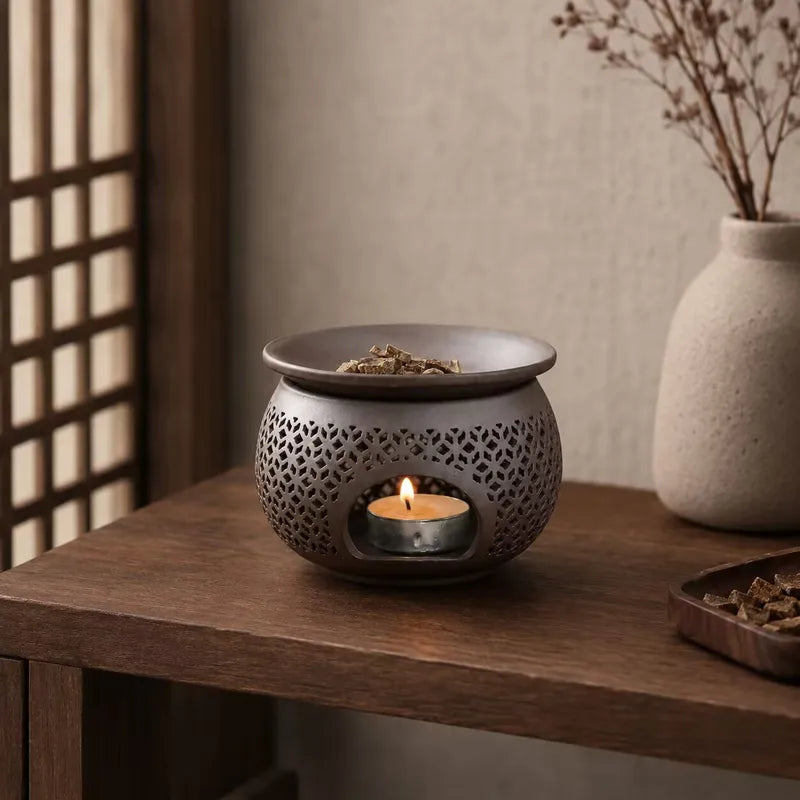 Ceramic Carved Incense Burner Aromatherapy Diffuser for Essential Oils