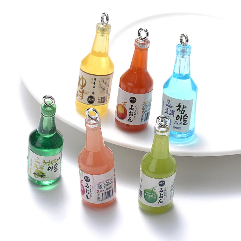 10Pcs Glass Sake Bottle Pendants Jewelry Making Charms Assortment