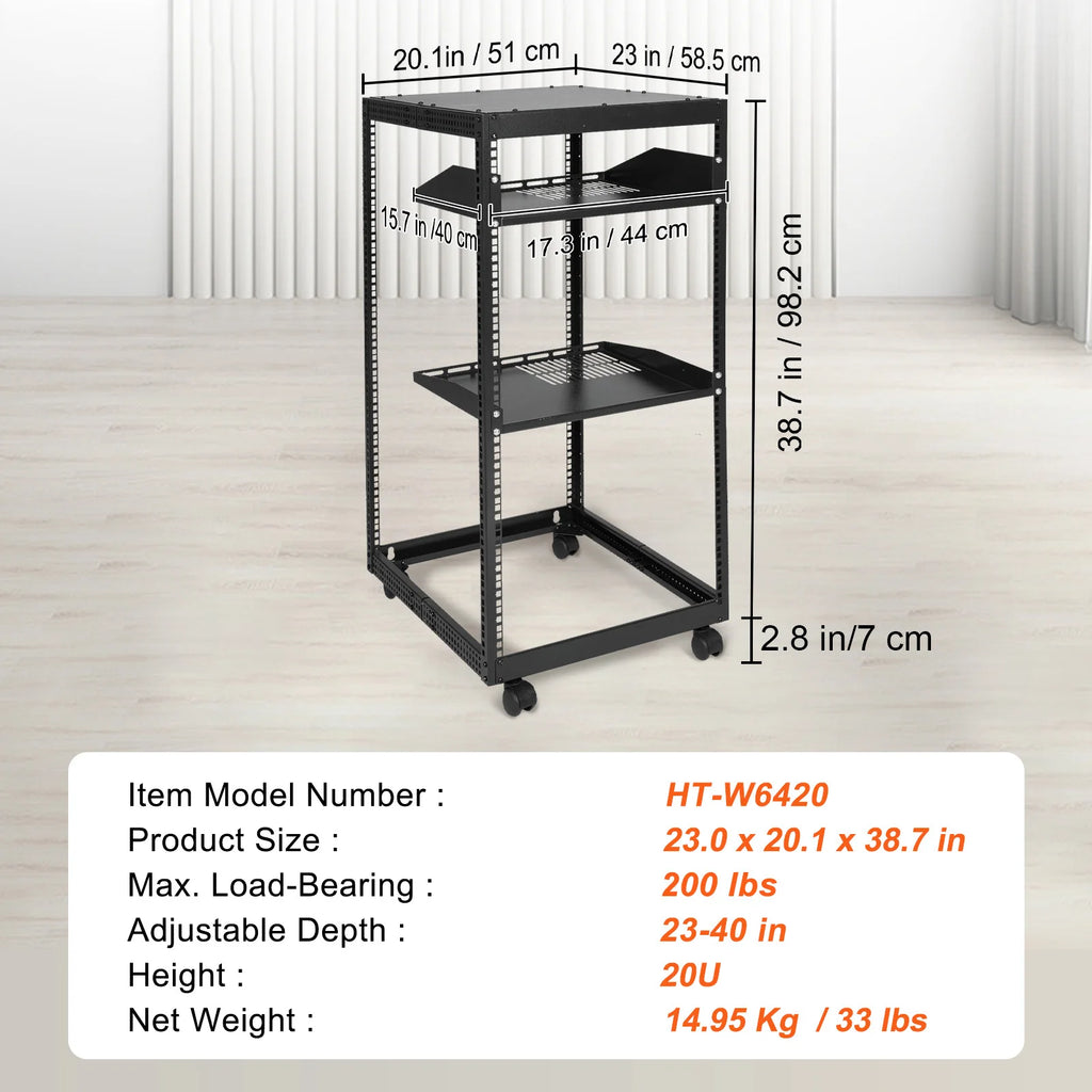 Open Frame Server Rack 12U/15U/20U with Adjustable Depth for Network Equipment