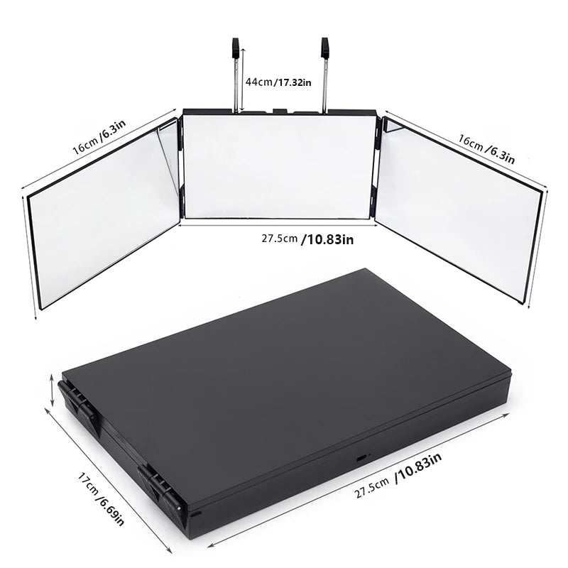 3-Way LED Trifold Mirror with Lighting for Haircut and Styling - 360° View