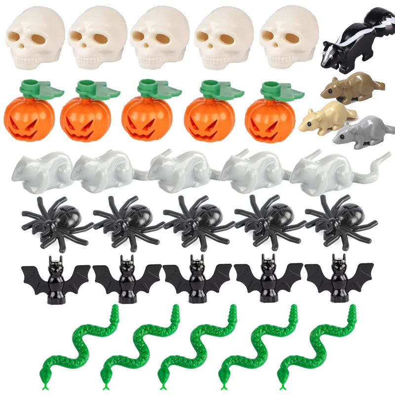 Halloween Scene Building Blocks Kit - Cemetery Tombstone, Vampire, Pumpkin, Bat, Candle Light, Toy Gift