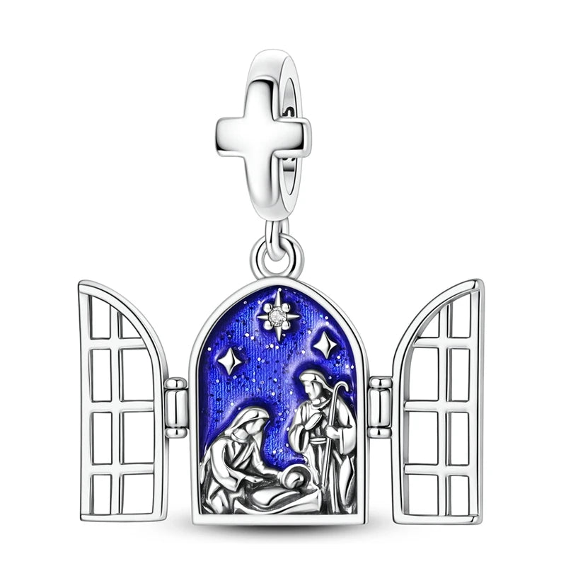 Sterling Silver Christmas Nativity Pendant with Adjustable Chain for DIY Jewelry