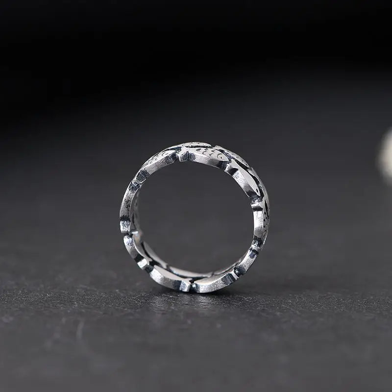 925 Sterling Silver Adjustable Fish Ring for Women Wedding Jewelry
