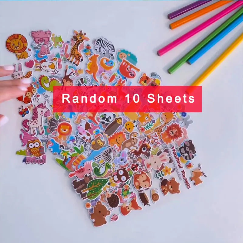 10 Sheets 3D Puffy Animal Stickers for Kids Scrapbooks and Crafts