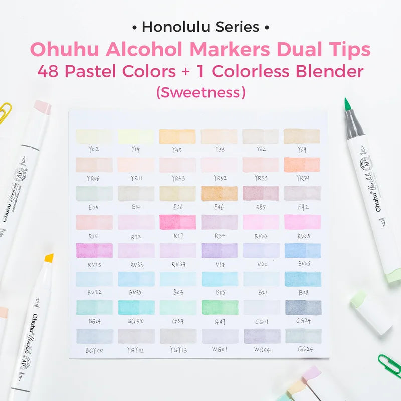 48 Pastel Marker Pen Set with Dual Tips Refillable Art Supplies for Drawing & Sketching