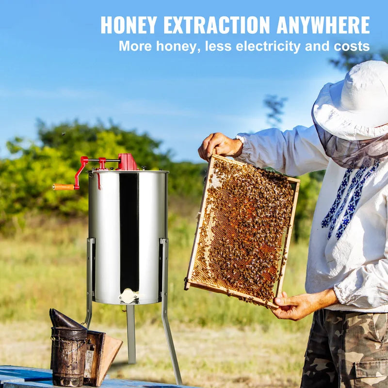 Manual Honey Extractor 3 Frame Stainless Steel Beekeeping Equipment with Lid