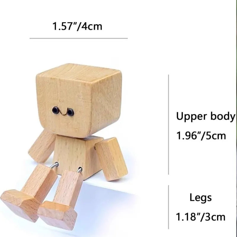 Wooden Man Figurine - Shaking Wooden Sculpture for Car, Desk & Home Decor