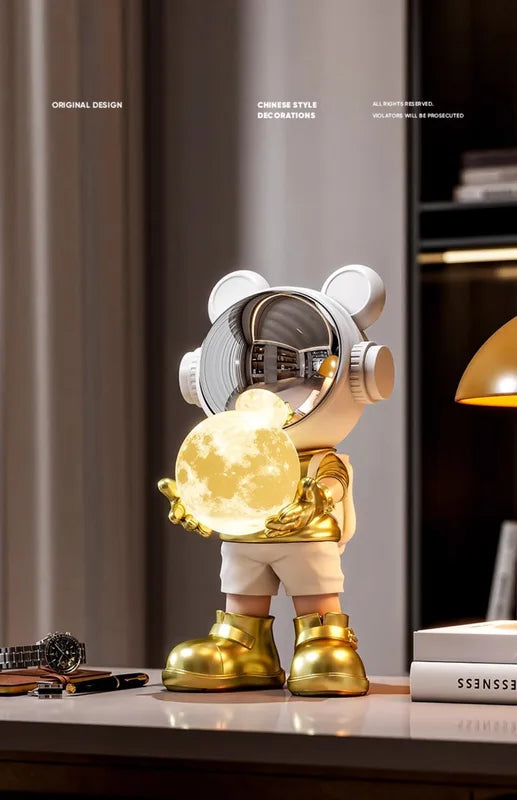 Astronaut LED Night Light - Modern Space Decor Figurine for Shelf Desk or Cabinet