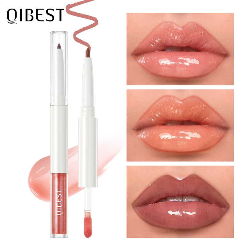 2-in-1 Lip Liner and Lip Gloss Set - Moisturizing, Natural & Sparkling Finish