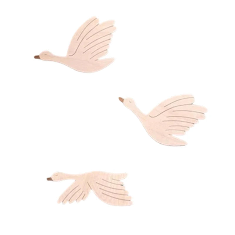 Wooden Geese Wall Art - Family of 3 Flying Bird Decor for Kids Room & Holidays