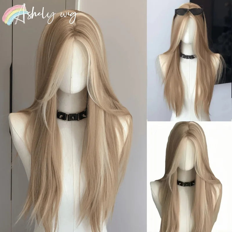 Long Straight Blonde Wig for Women - Lace Front Synthetic Cosplay & Daily Use