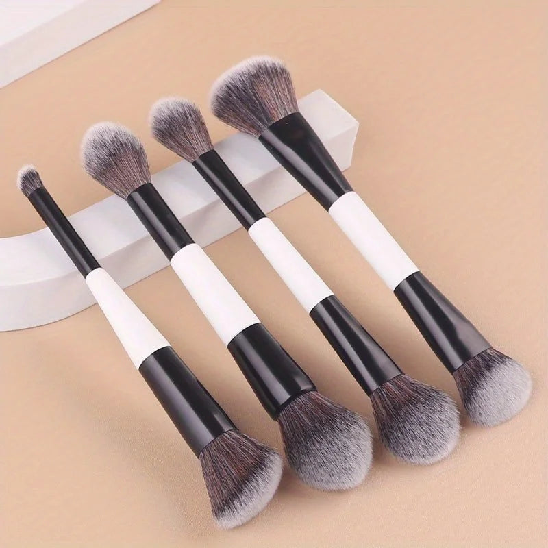 4Pcs Dual-Ended Makeup Brush Set - Soft Fluffy Brushes for Blush & Highlighter