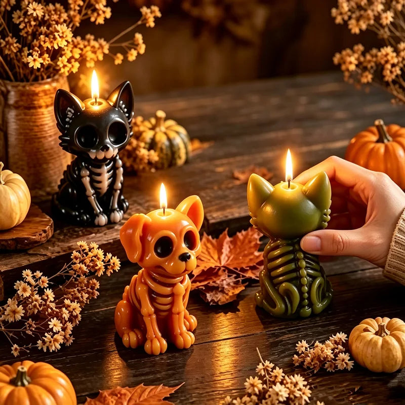 3D Halloween Dog Skeleton Candle Mold DIY Candle Soap Resin Plaster Home Decoration Gift