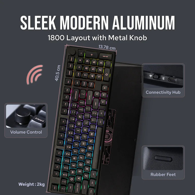 Mechanical Gaming Keyboard with Aluminum Gasket Mount, RGB Backlight, 1800 ANSI Layout, Bluetooth & Wired Connectivity