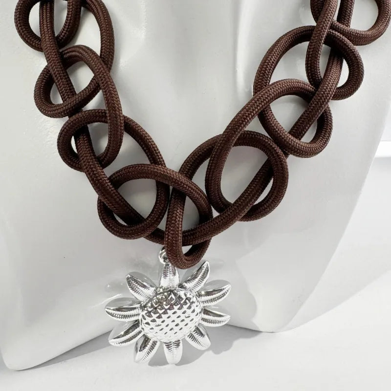 Boho Chunky Woven Rope Chain Necklace with Shell Pendant for Women