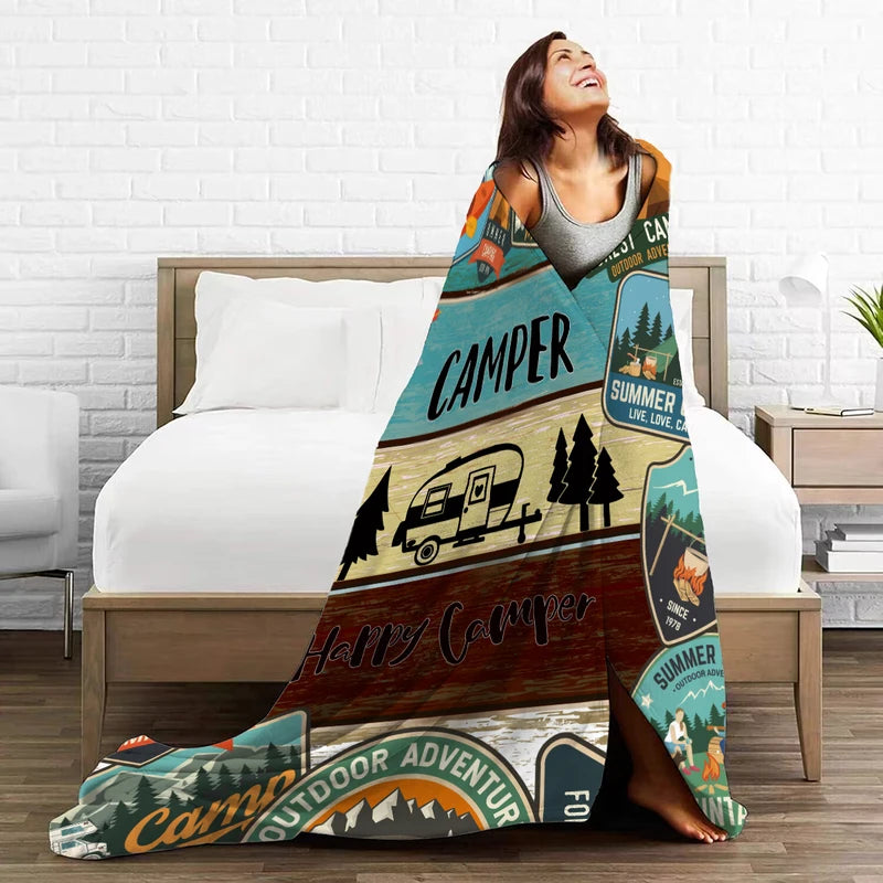 Warm Plush Camping Blanket 150x200cm for Sofa Bed Travel & Outdoor Use