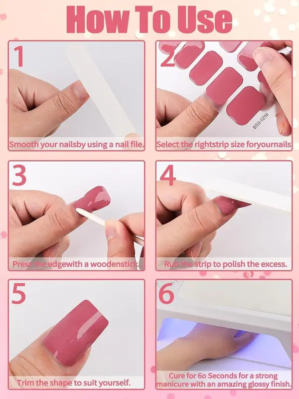 Semi Cured Gel Nail Stickers - Long-Lasting Nail Wraps for UV & LED Light