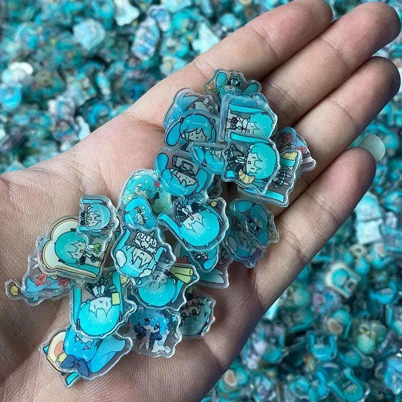 120pcs Anime Hatsune Miku Acrylic Pendant Keychain & Patch Set - Kawaii DIY Accessories
