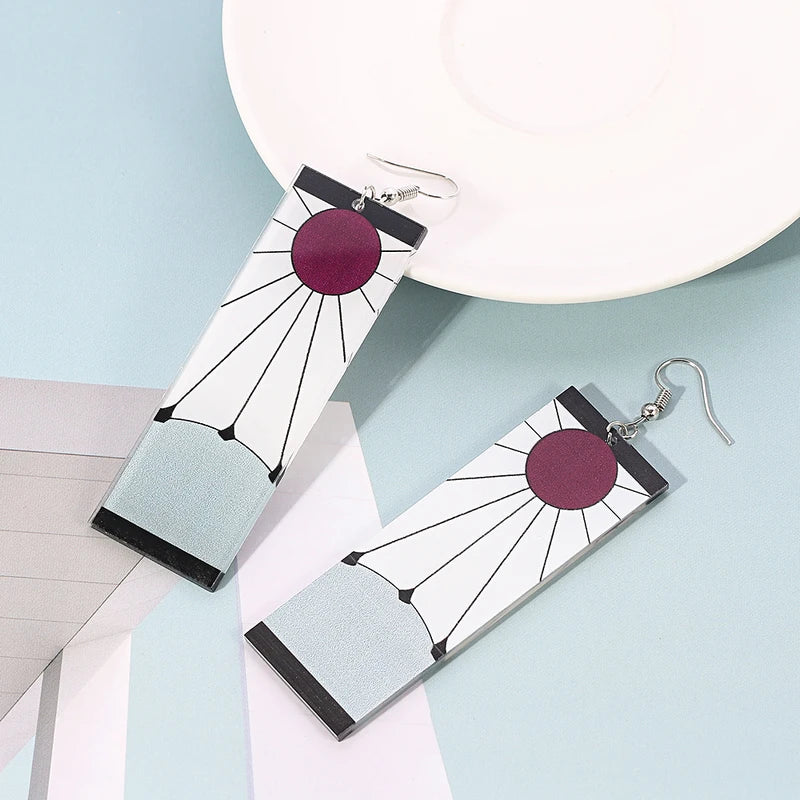 Anime Demon Slayer Earrings Sun Goddess Pattern Tanjiro Cosplay Charm Jewelry