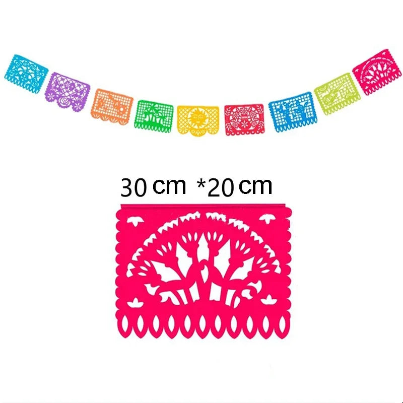 Mexican Theme Party Banner Felt Flags for Day of The Dead & Birthday Decor