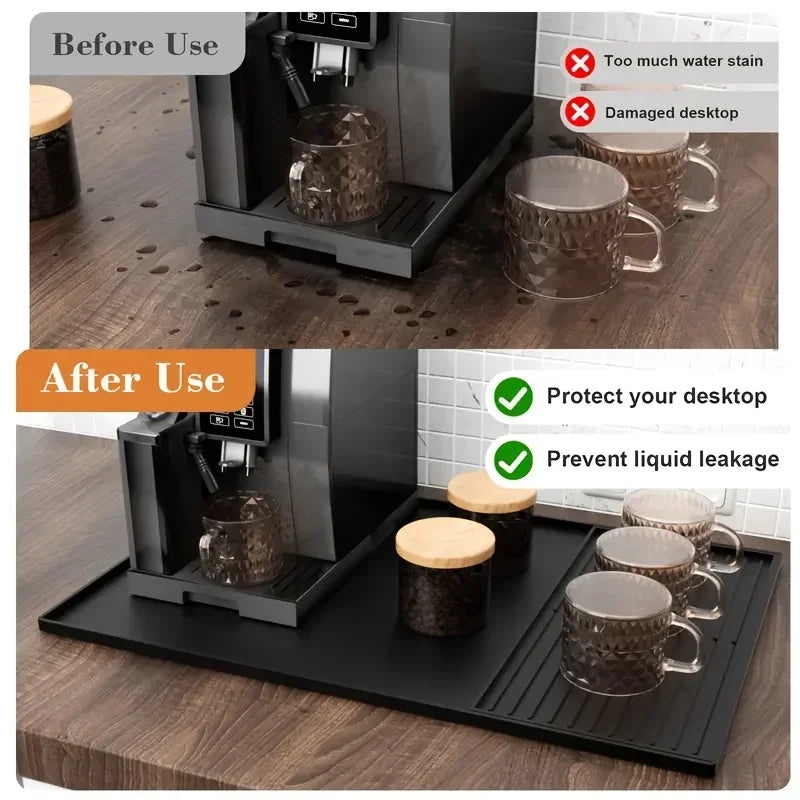 Large Silicone Coffee Bar Mat - Non-Slip Counter Protector 60x40cm Heat Resistant for Espresso & Home Kitchen