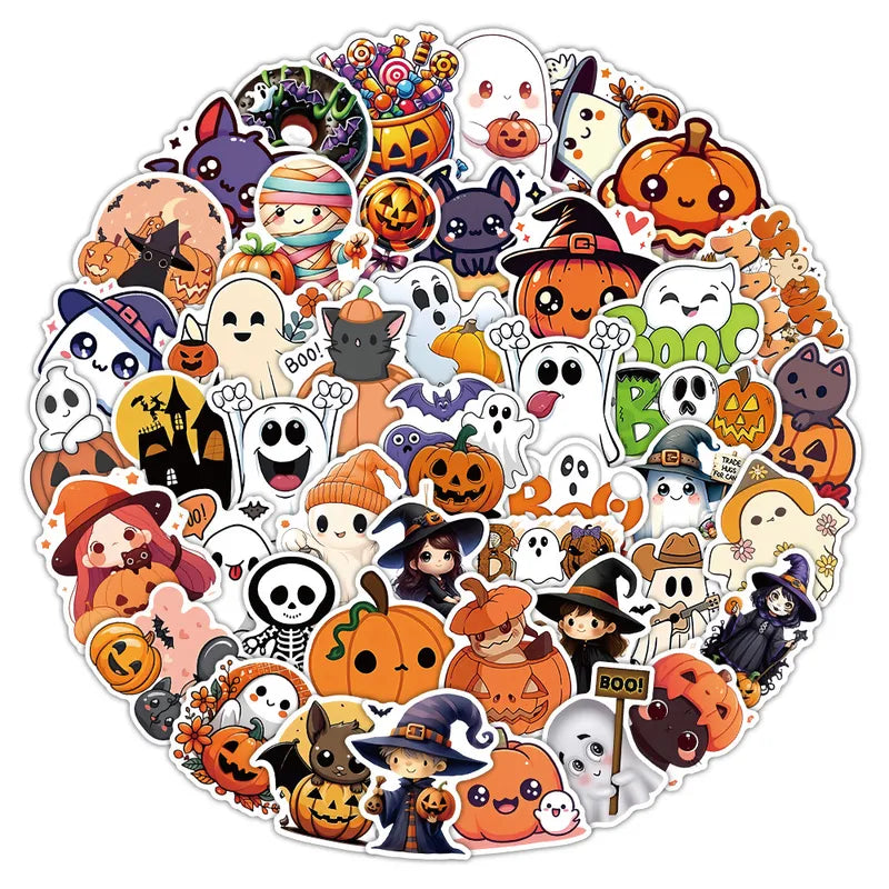 50-Piece Halloween Sticker Set - Decorative Decals for Notebooks & Phone Cases