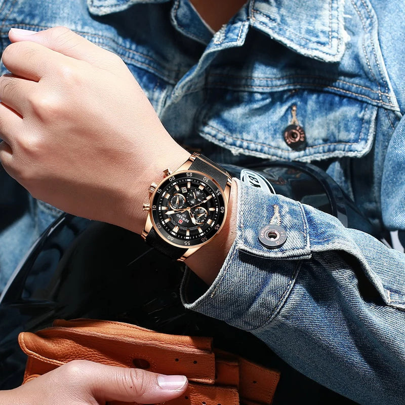 Men's Waterproof Sport Chronograph Watch with Quartz and Automatic Date