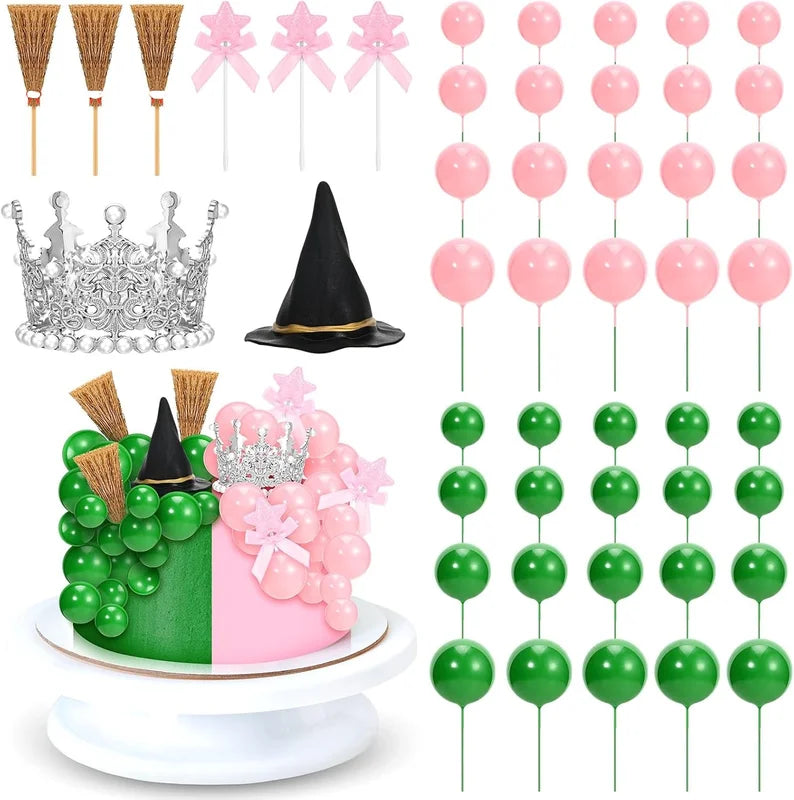 Halloween Witch Party Supplies Cake Decorations Set with Crown and Broom