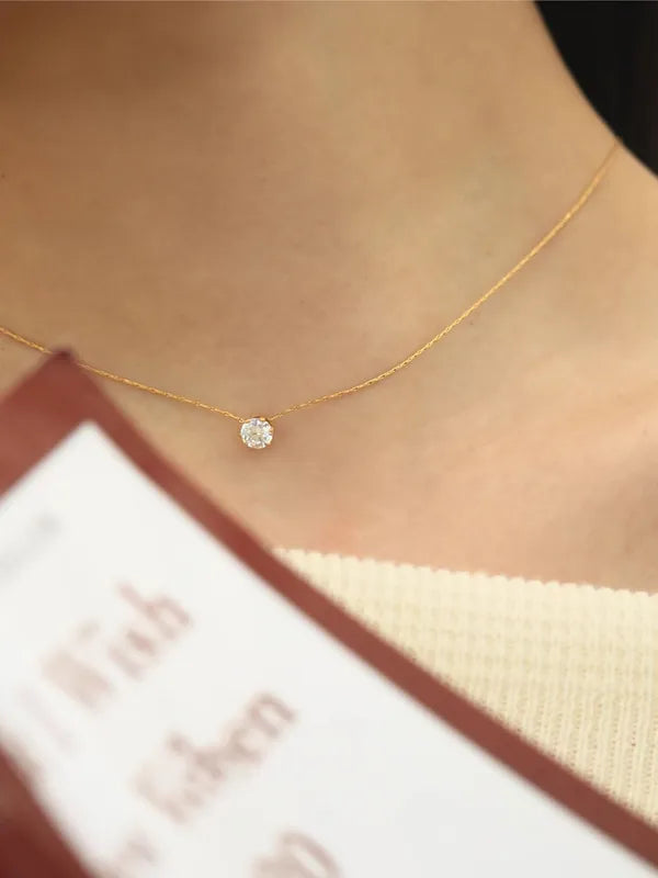 Minimalist Zircon Charm Necklace with Stainless Steel Chain - Anti Tarnish Jewelry
