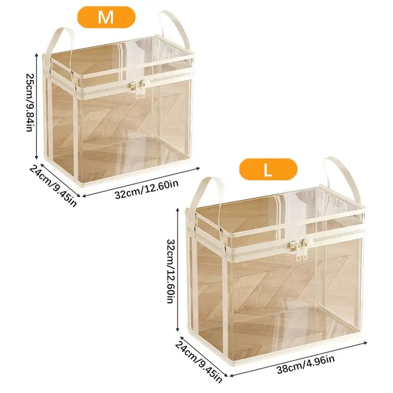 Large Transparent Doll Storage Bag with Handle and Zipper - Stackable Moisture-Proof Organizer Box