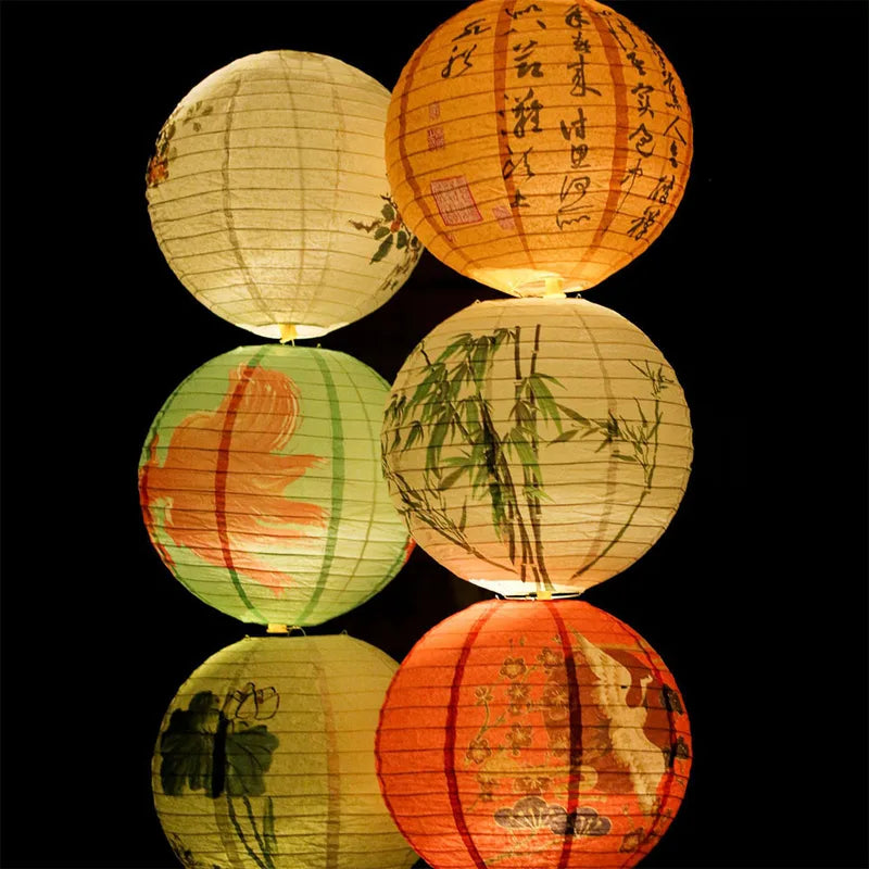 12-Inch Flower Printed Paper Lantern Chinese Japanese Style DIY Party Decor