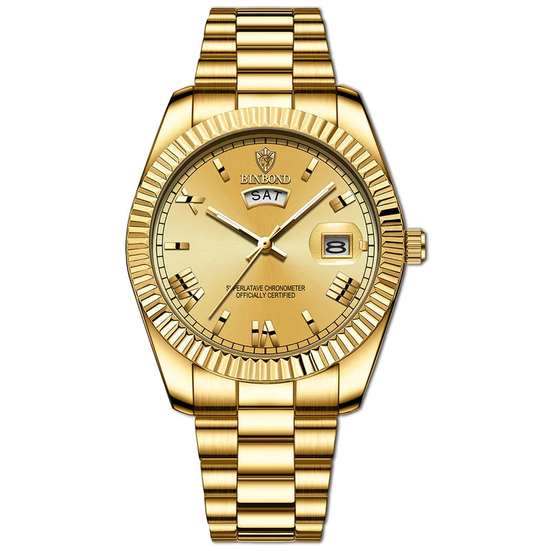 Mens Waterproof Quartz Watch with Luminous Dial and Calendar - Business Sports Style