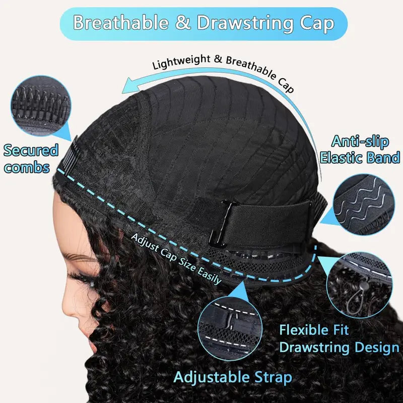 Curly Half Wig 200% Density Human Hair Headband Wig No Leave Out 16-32 Inches