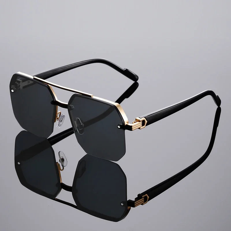 Oversized Semi-Rimless Sunglasses Men Fashion Vintage Gradient Casual Shades