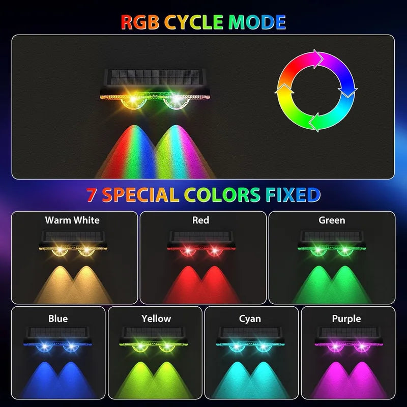 Outdoor Waterproof Solar Wall Light with RGB & Multi-Color Modes for Garden Fence Patio