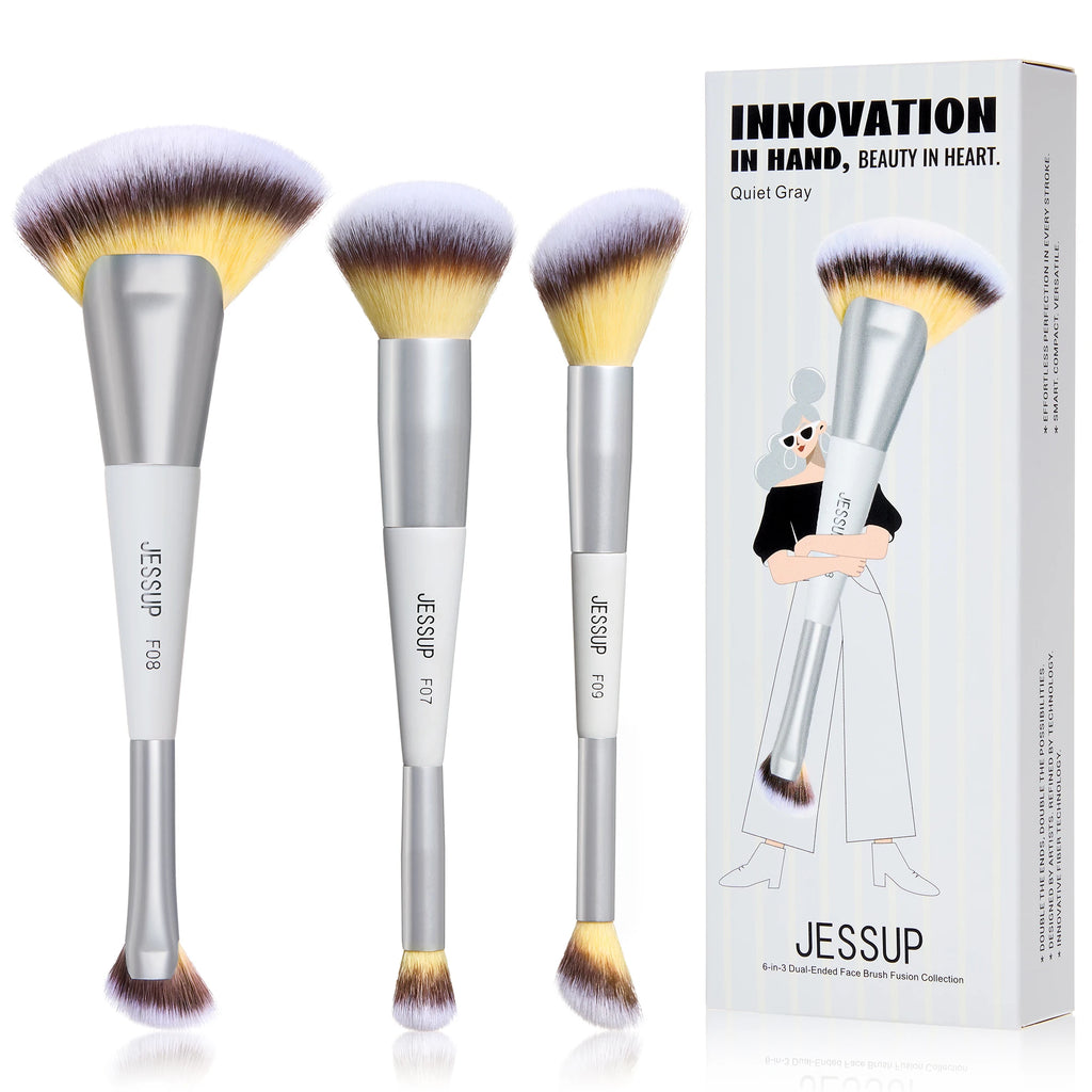 7-Piece Dual-Ended Makeup Brush Set with Travel Bag - Professional Face & Eye Tools