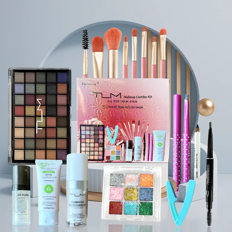 18-Piece Makeup Set with Eyeshadow, Brushes, Foundation & Gift Box