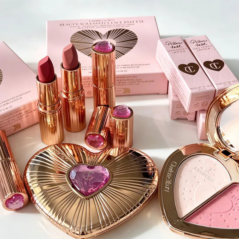 Dual-Use Lipstick and Blusher Set - Pink Diamond Gold Tube, Long-Lasting Color