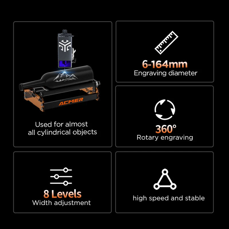 Rotary Roller Y-Axis Engraving System for Cylindrical Objects - 8 Adjustable Levels