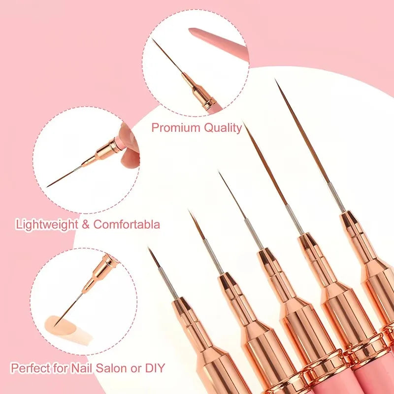Professional Nail Art Liner Brush Set with 5 Sizes - Fine Detail Painting & French Stripe