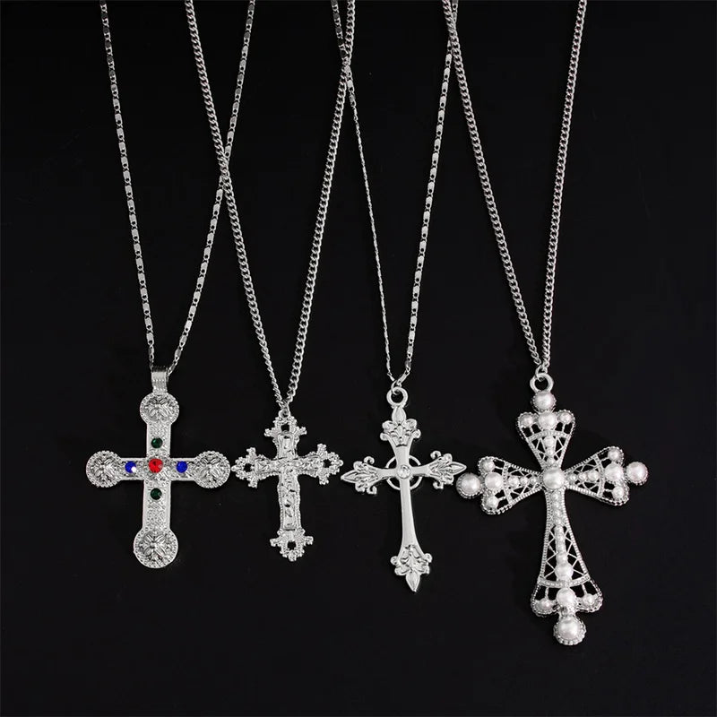 4Pcs Zircon Cross Pendant Necklace Set for Women - Vintage Adjustable Gold Chain Jewelry