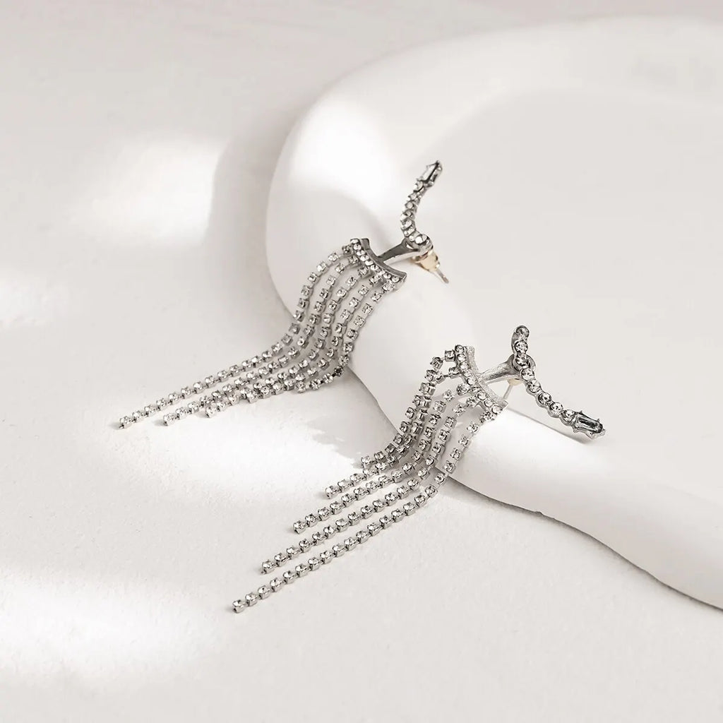 Luxury Rhinestone Drop Earrings with Tassels - Vintage Water Drop Design for Women