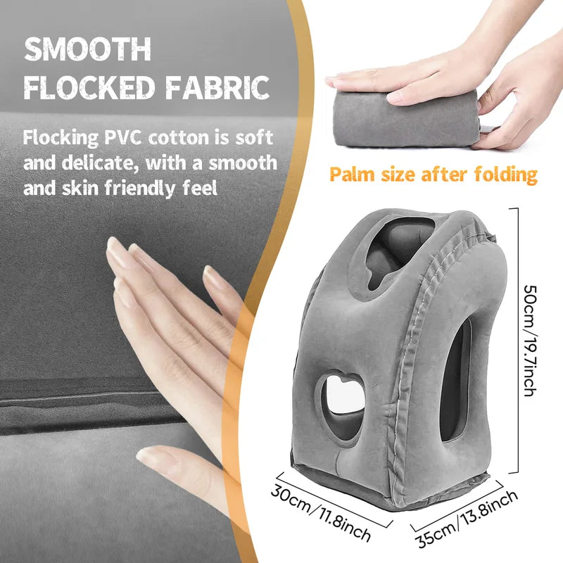 Inflatable Travel Pillow with Patented Valve - Neck & Head Support for Airplane Comfort