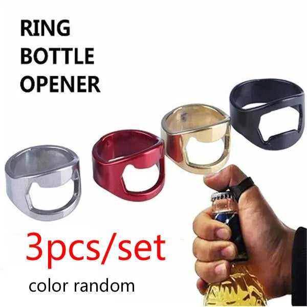 3 Pack Stainless Steel Finger Ring Bottle Opener Bar Tool Set