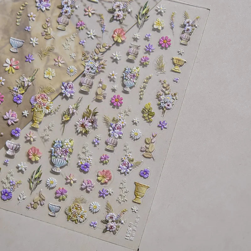 Self-Adhesive 5D Nail Art Stickers with Lace Bowknot Flowers and Pearls