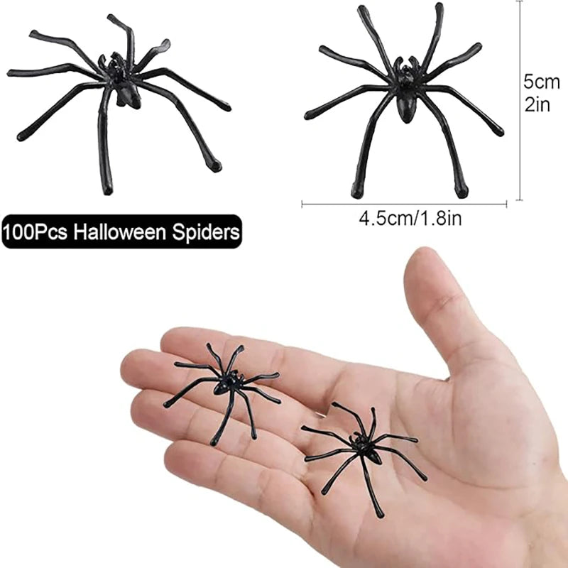50/100Pcs Fake Plastic Spider Halloween Decorations Haunted House Prank Supplies