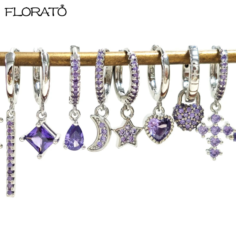 Sterling Silver Hoop Earrings for Women Small Elegant Jewelry with Purple Variant