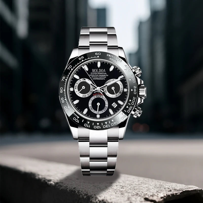 Men's Silver Steel Strap Trendy Business Quartz Watch with Multi-Function