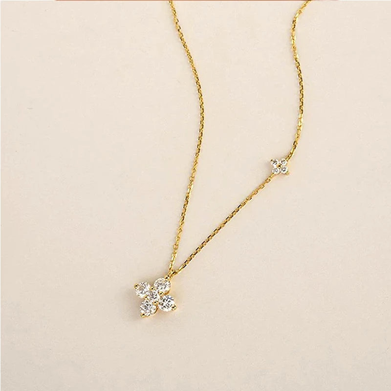 925 Silver Plated Lucky CZ Necklace for Women Dainty Clover Pendant Jewelry