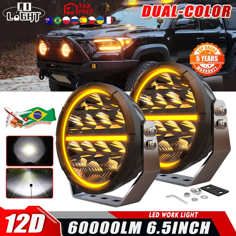 Offroad LED Driving Lights 6.5 Inch Spot Flood Combo 60000LM Waterproof Work Pods